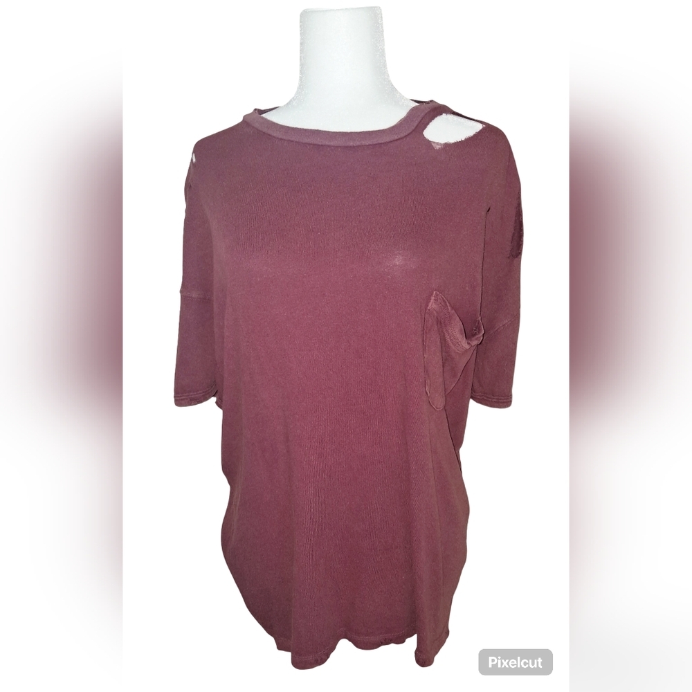 We The Free Size Medium Trendy Mauve Short Sleeve Tee Distressed Top